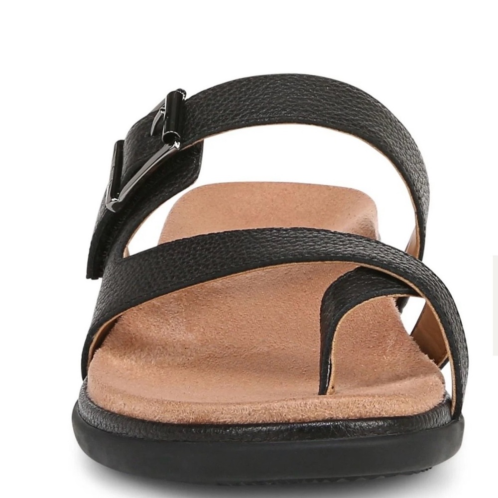 Vionic Carmela Black Leather Toe-Loop Slide Sanda… - image 3